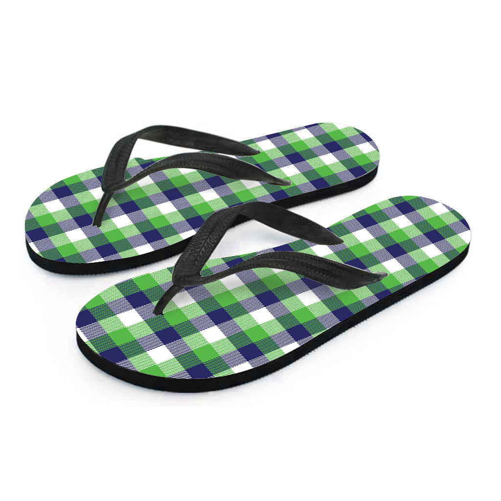White Green And Blue Buffalo Plaid Print Flip Flops