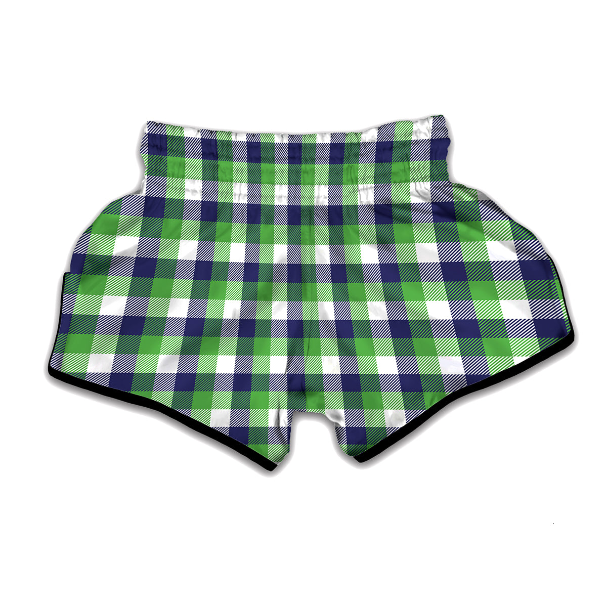 White Green And Blue Buffalo Plaid Print Muay Thai Boxing Shorts