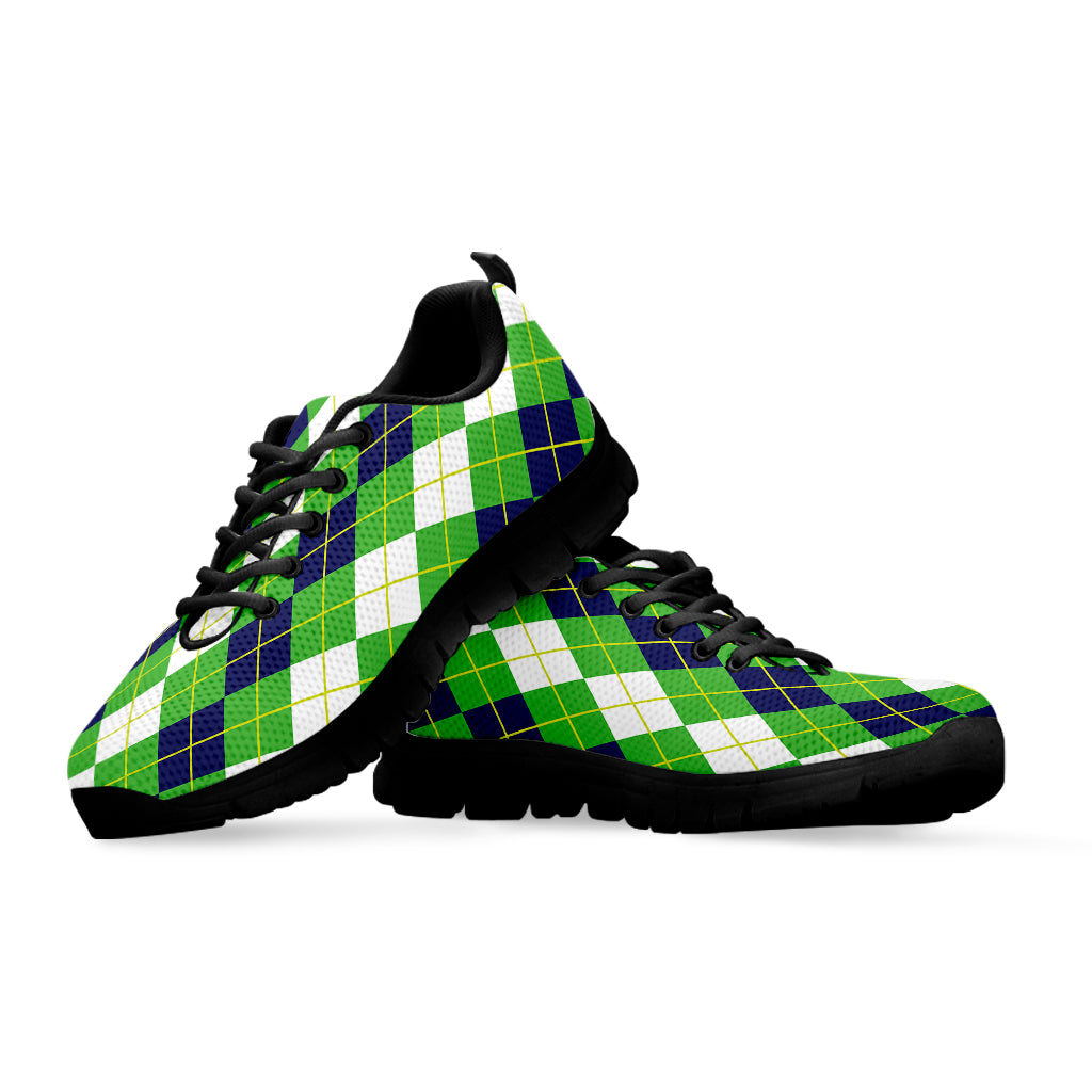 White Green And Navy Argyle Print Black Sneakers