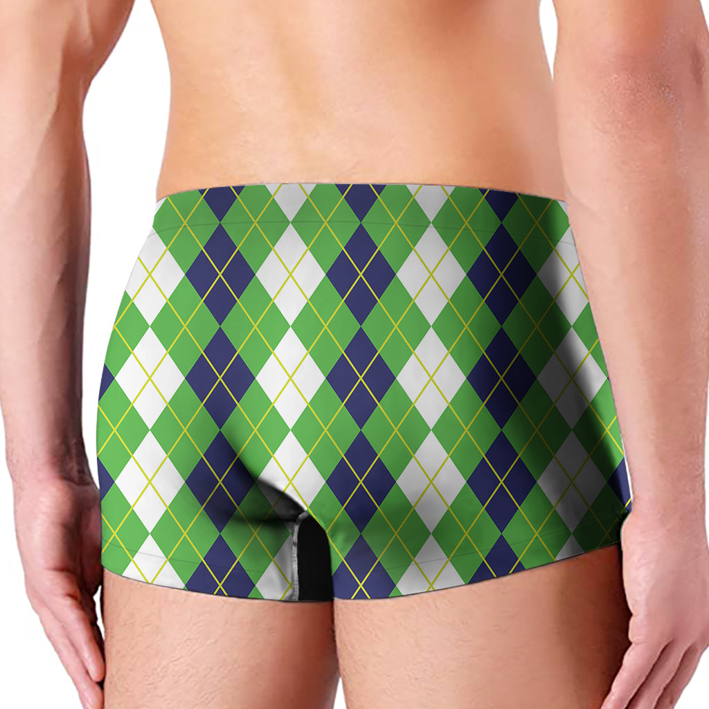 White Green And Navy Argyle Print Men's Boxer Briefs