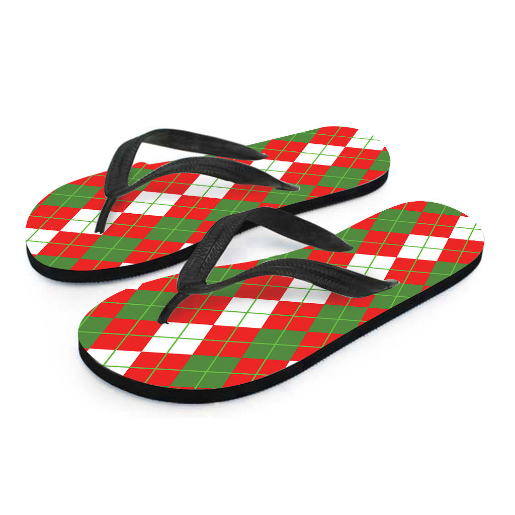 White Green And Red Argyle Pattern Print Flip Flops