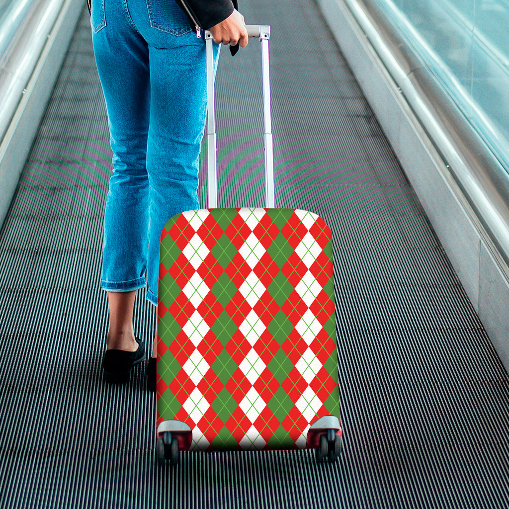 White Green And Red Argyle Pattern Print Luggage Cover