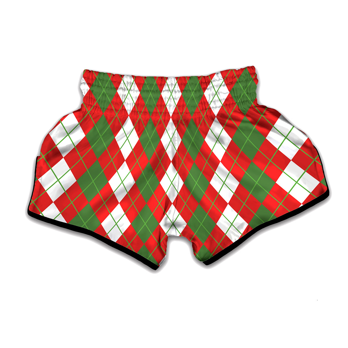 White Green And Red Argyle Pattern Print Muay Thai Boxing Shorts