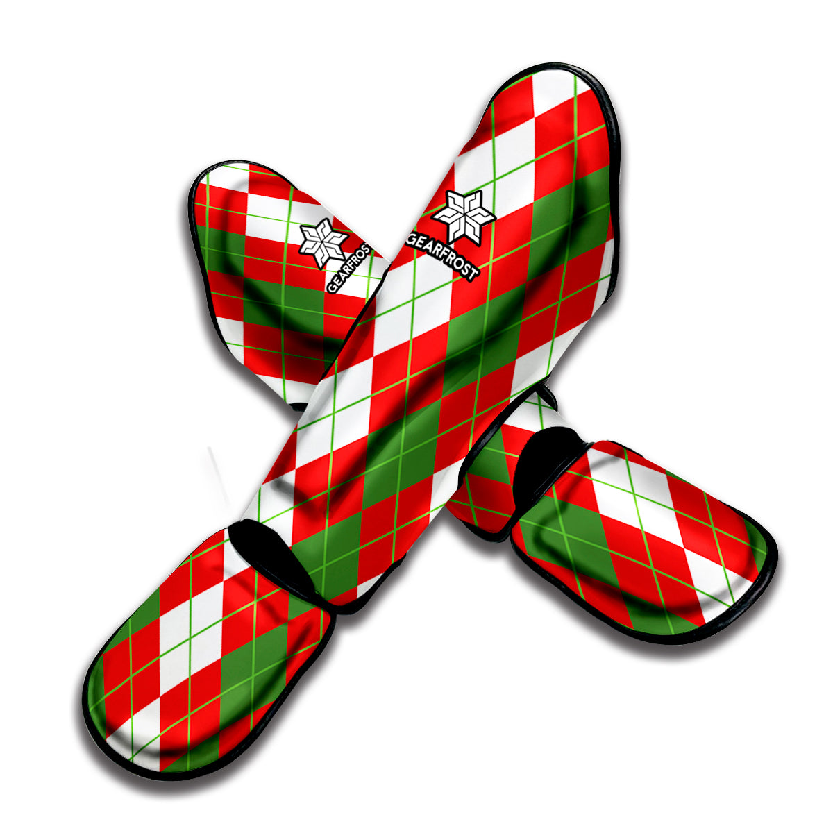 White Green And Red Argyle Pattern Print Muay Thai Shin Guard