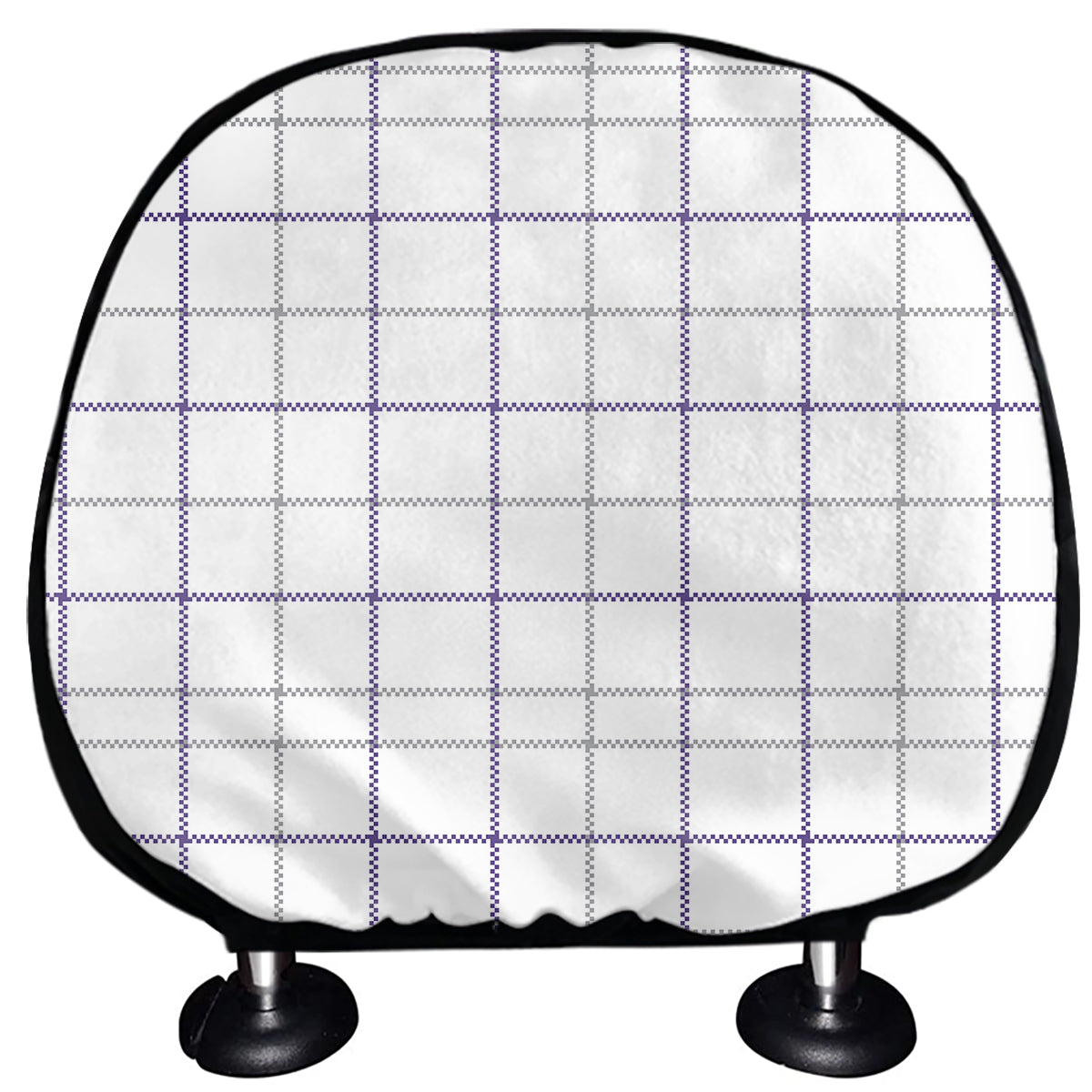 White Grey And Purple Tattersall Print Car Headrest Covers