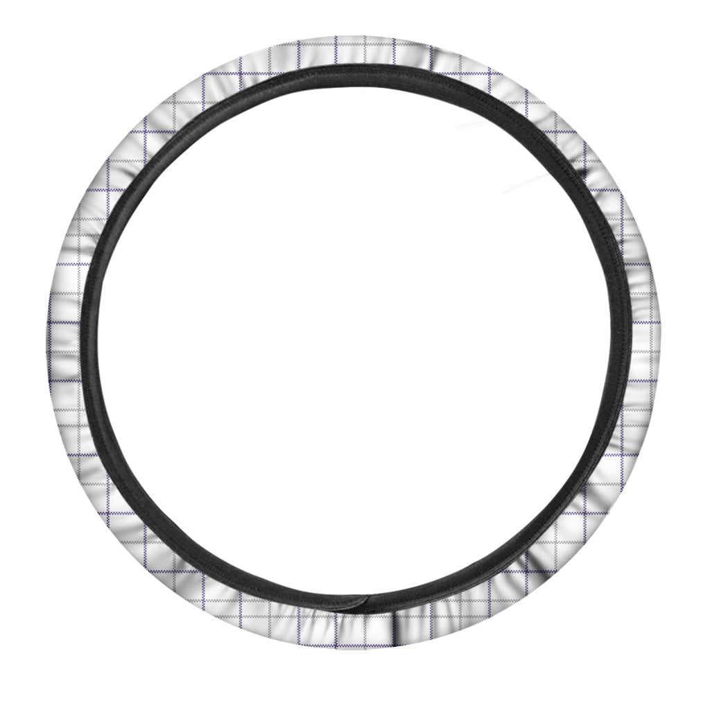 White Grey And Purple Tattersall Print Car Steering Wheel Cover