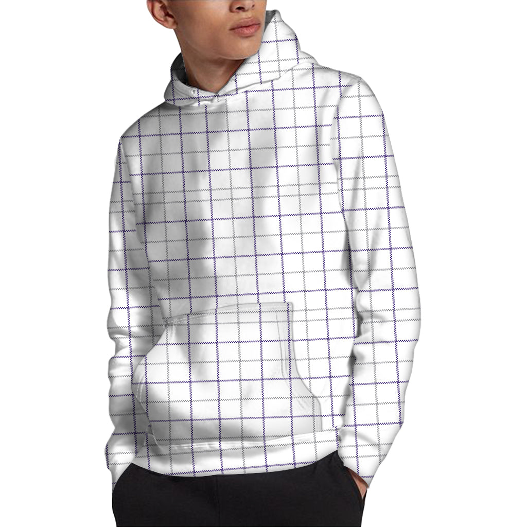 White Grey And Purple Tattersall Print Pullover Hoodie