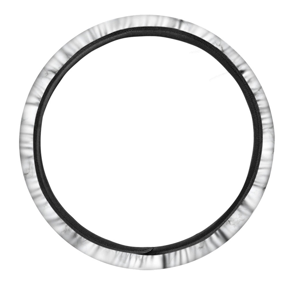 White Grey Smoke Marble Print Car Steering Wheel Cover