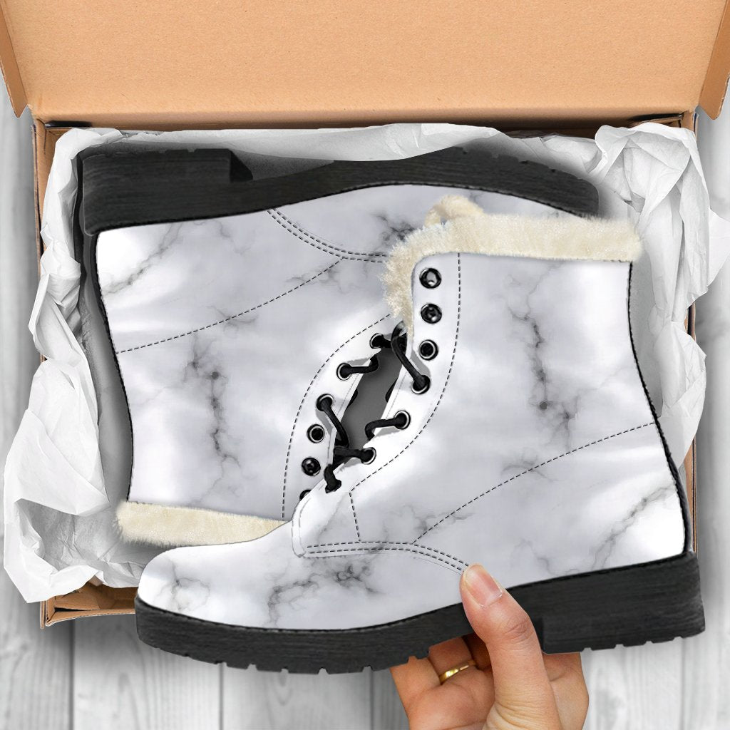 White Grey Smoke Marble Print Comfy Boots GearFrost