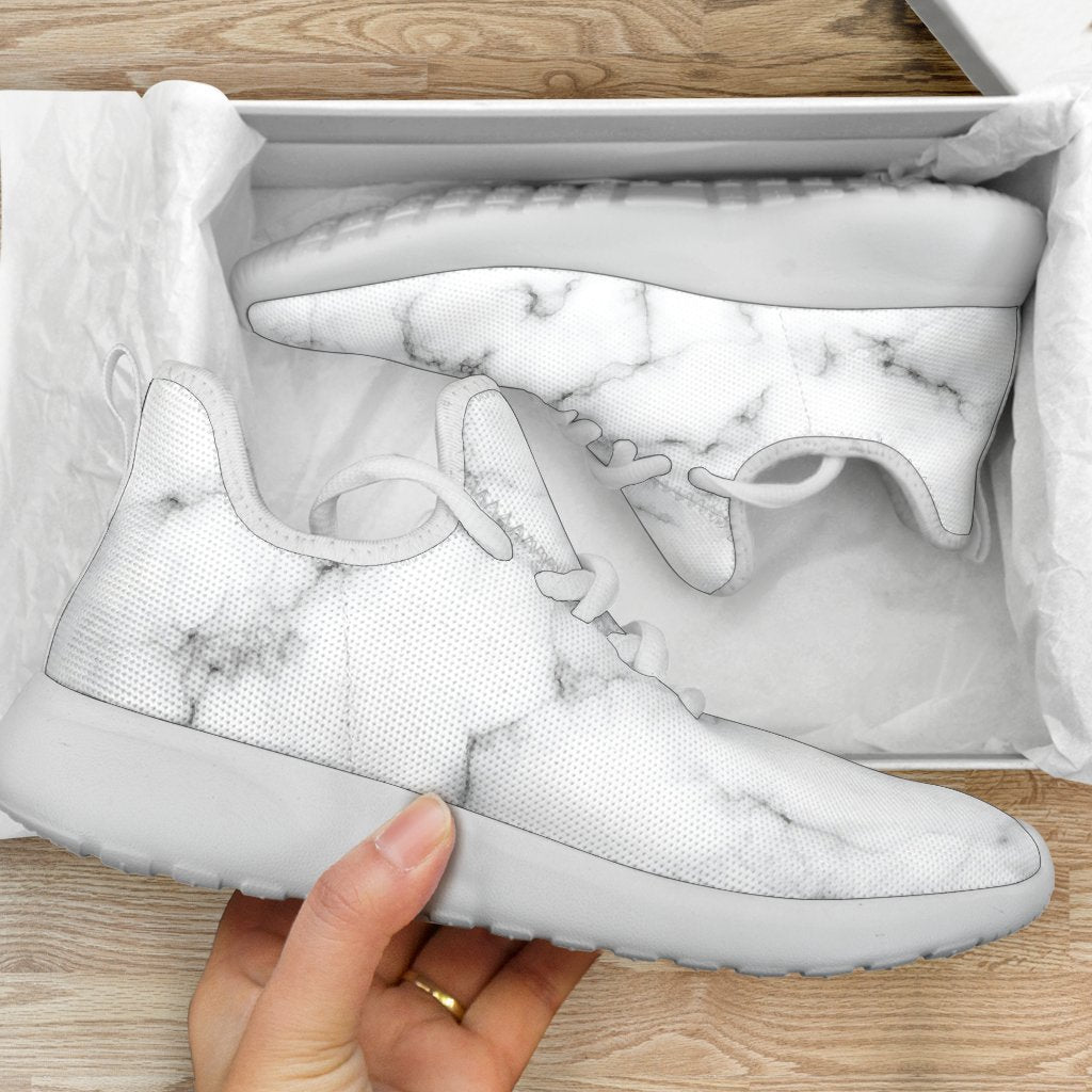 White Grey Smoke Marble Print Mesh Knit Shoes GearFrost