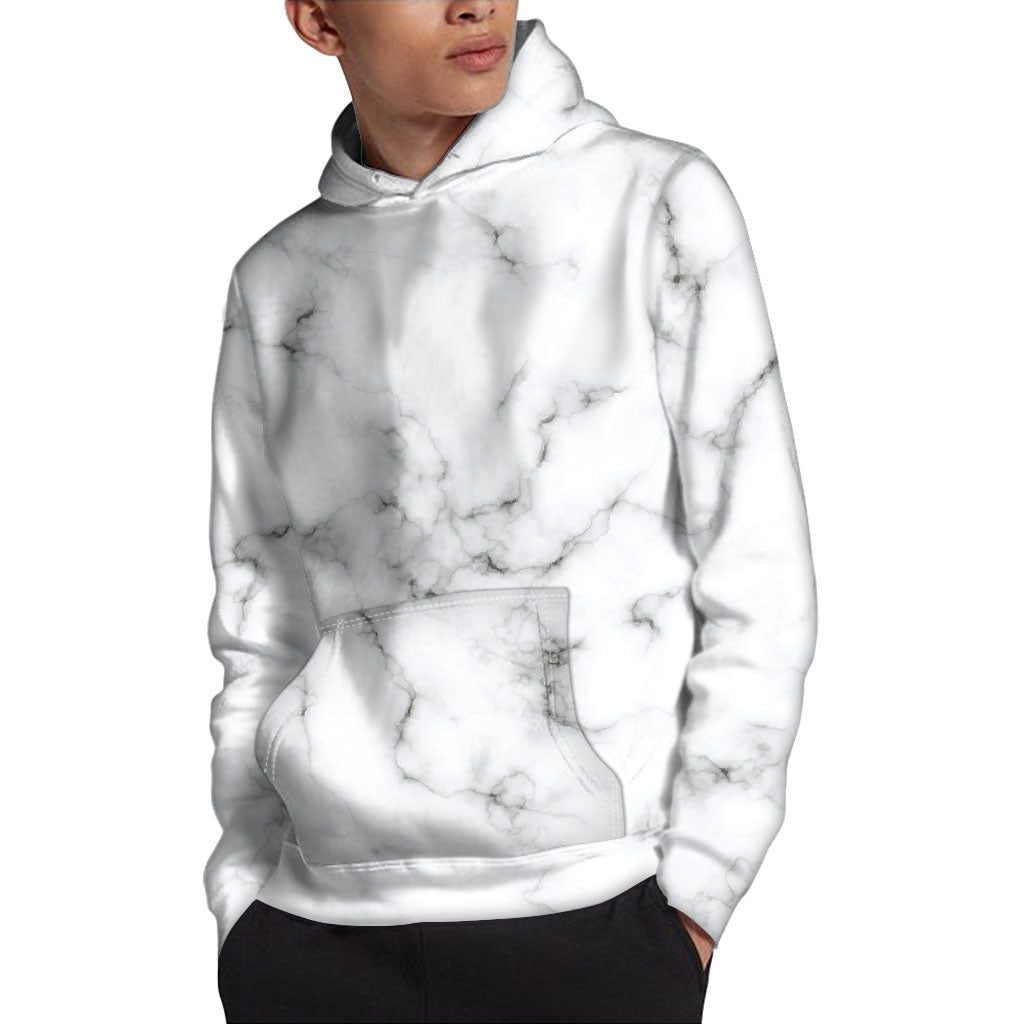 White Grey Smoke Marble Print Pullover Hoodie