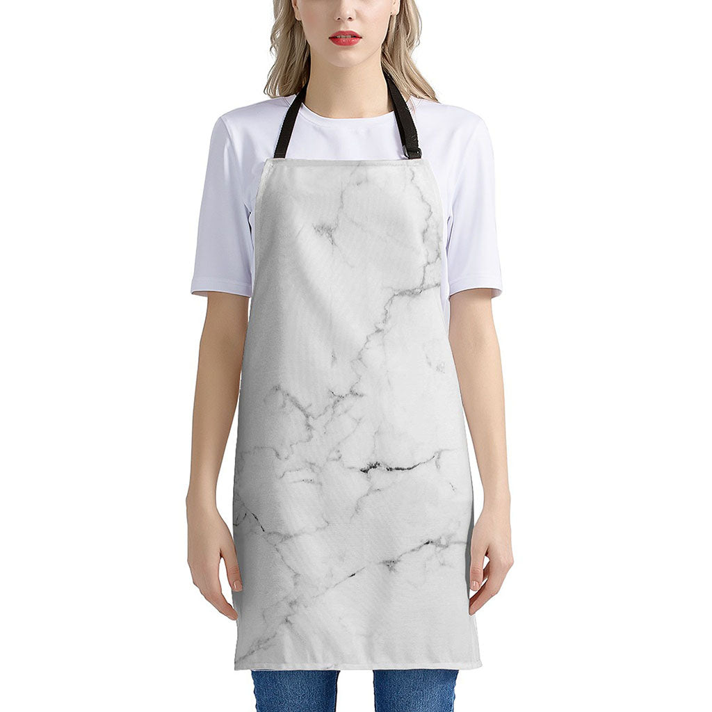White Grunge Marble Print Apron