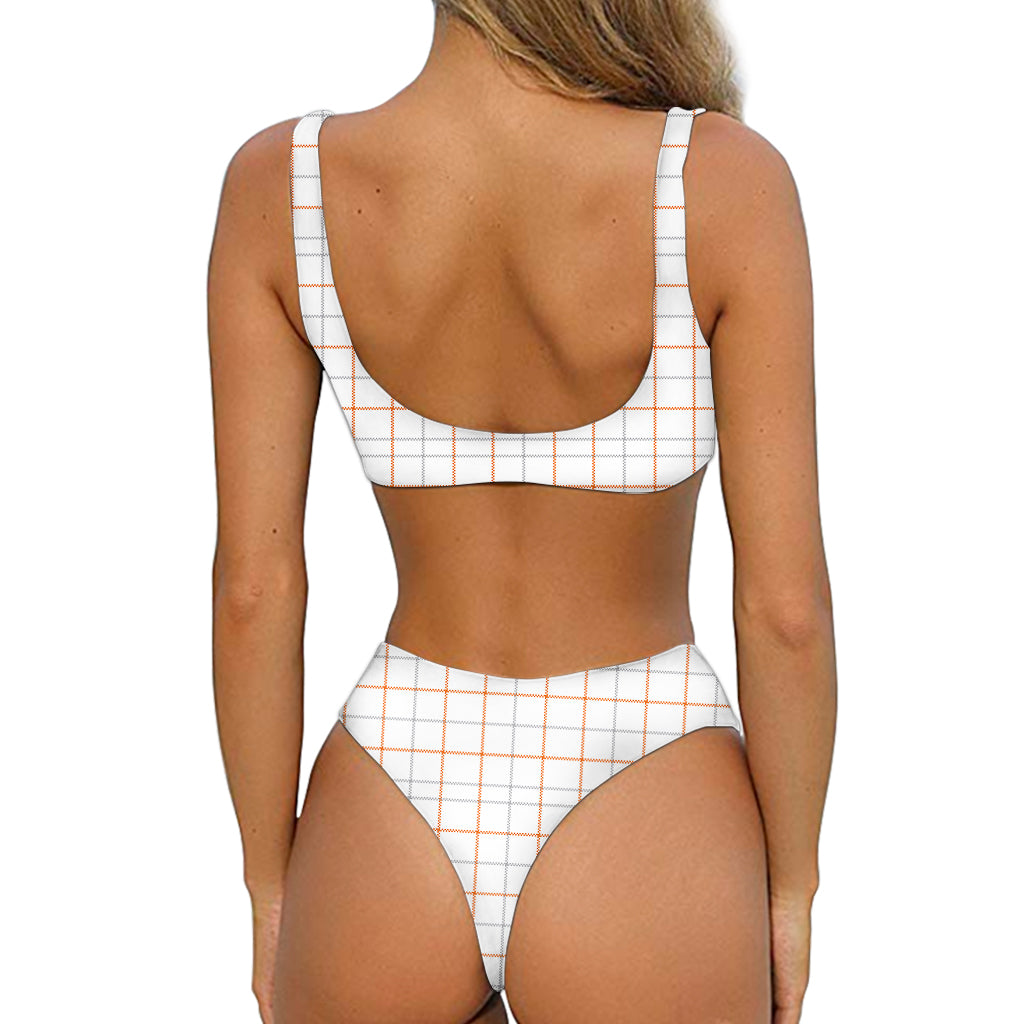 White Halloween Tattersall Pattern Print Front Bow Tie Bikini
