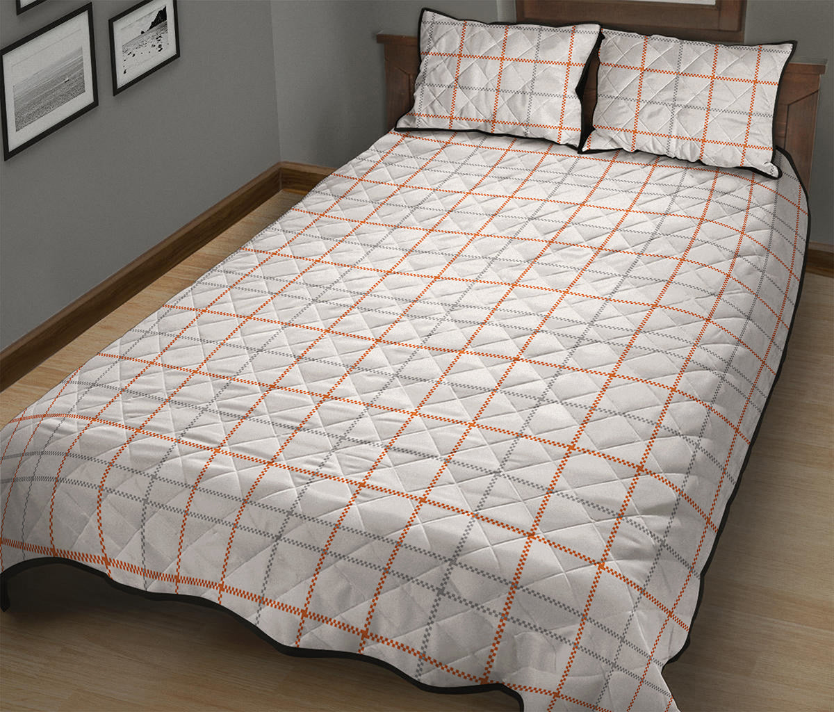 White Halloween Tattersall Pattern Print Quilt Bed Set