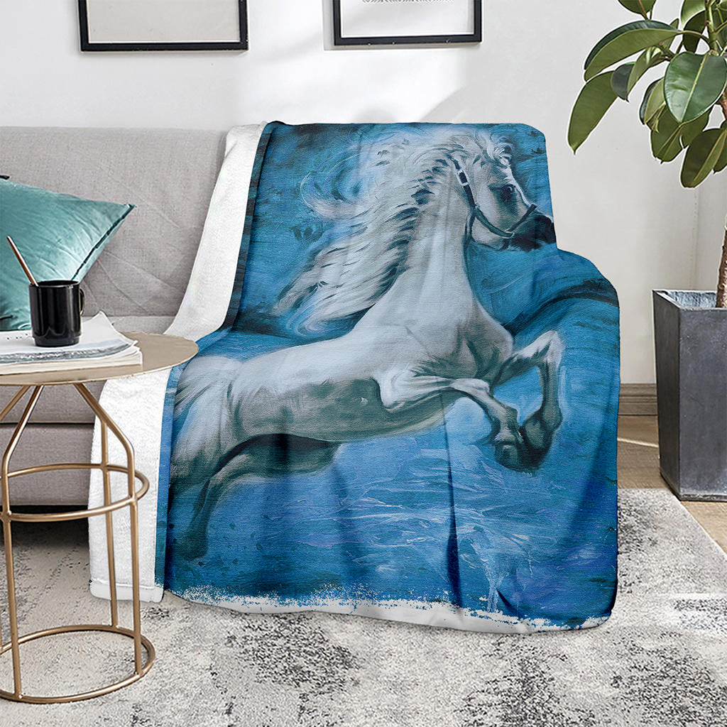 White Horse Painting Print Blanket