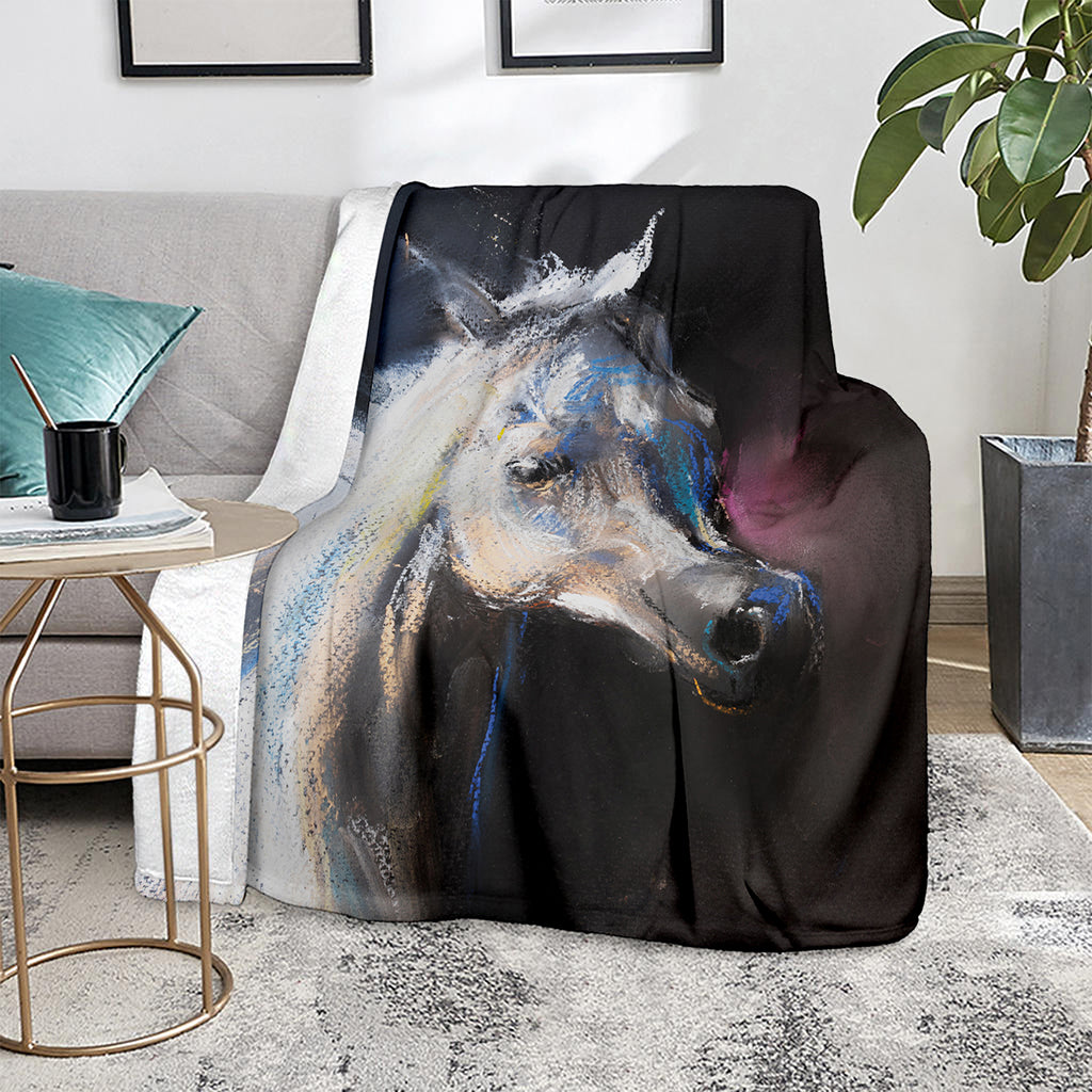 White Horse Portrait Print Blanket
