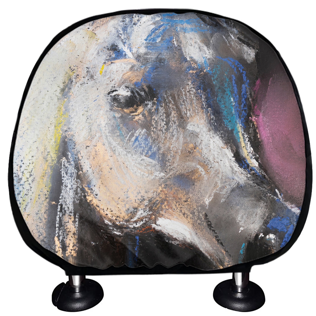 White Horse Portrait Print Car Headrest Covers