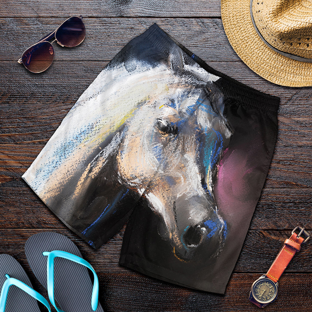 White Horse Portrait Print Men's Shorts