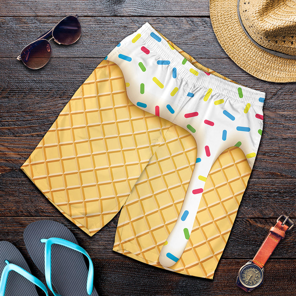White Ice Cream Melted Print Men's Shorts