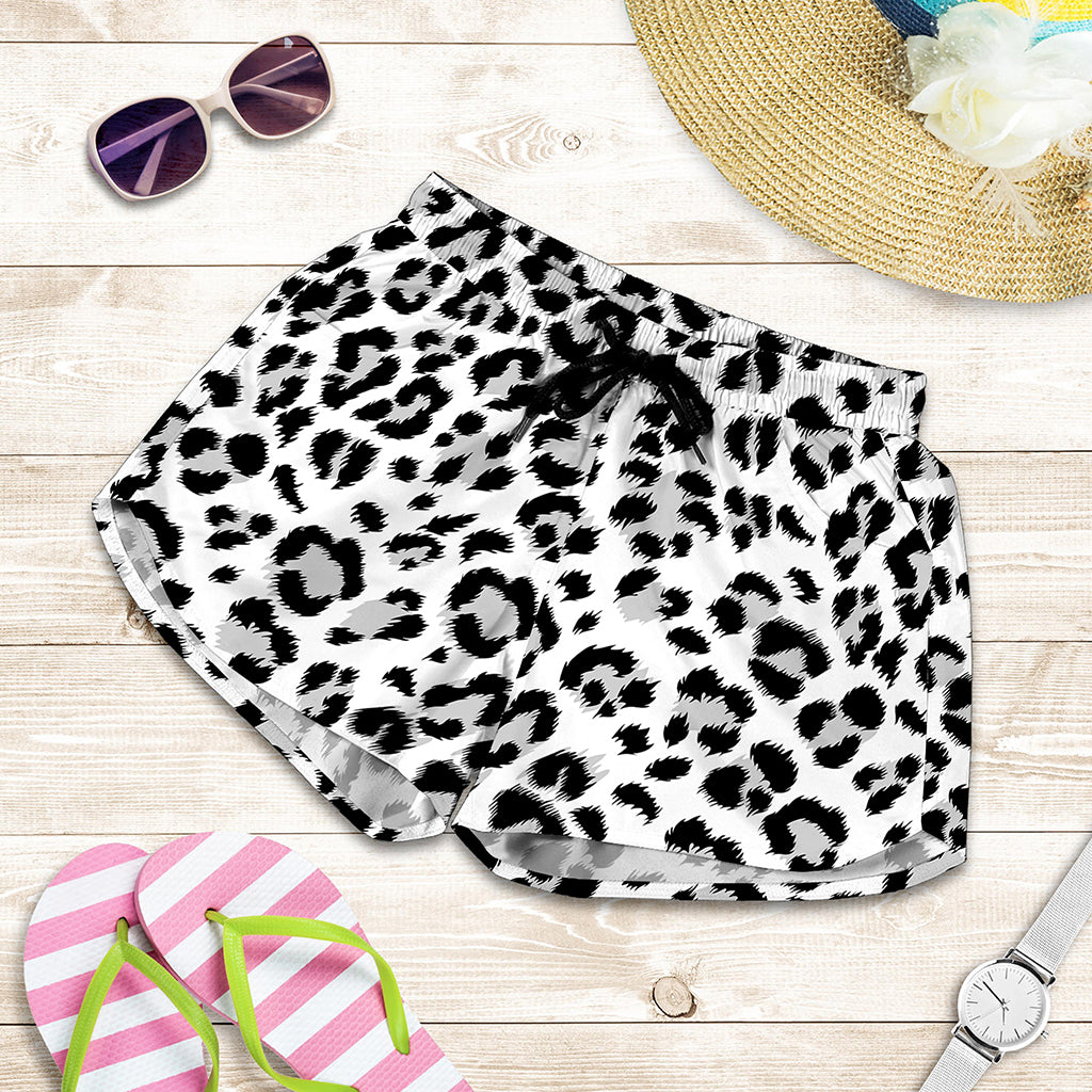 White Leopard Print Women's Shorts