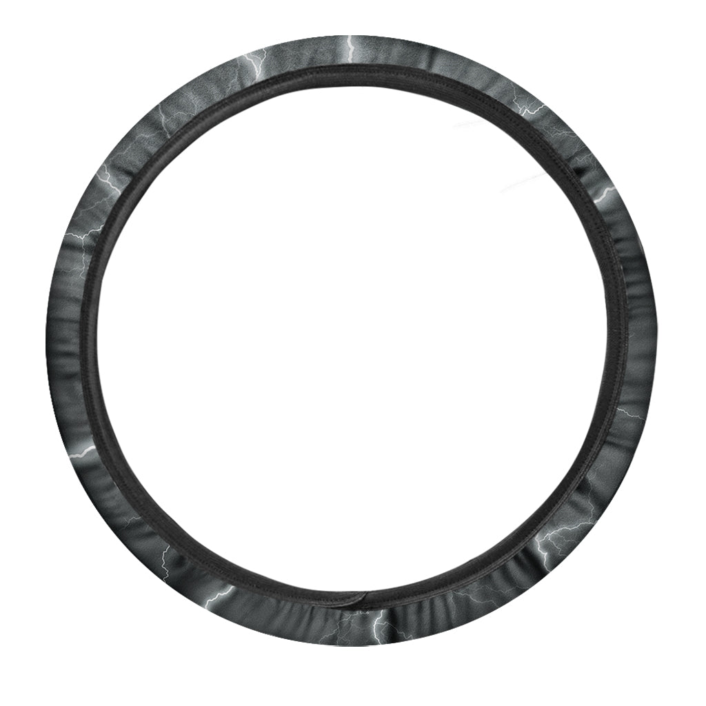White Lightning Print Car Steering Wheel Cover