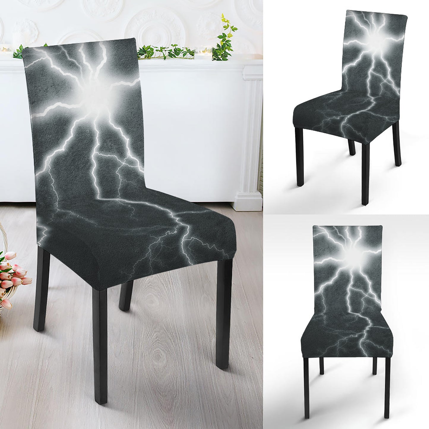 White Lightning Print Dining Chair Slipcover