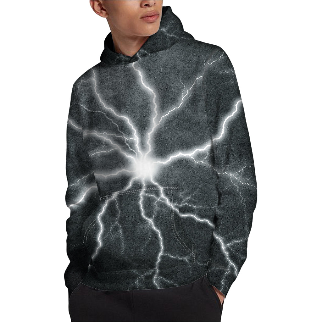White Lightning Print Pullover Hoodie