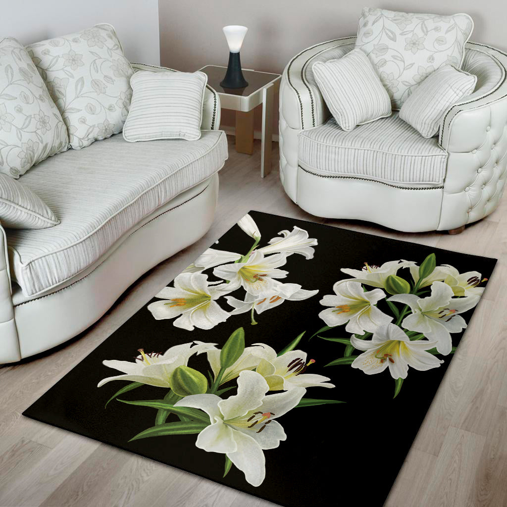 White Lily Print Area Rug