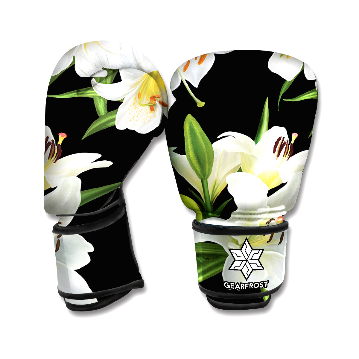 White Lily Print Boxing Gloves
