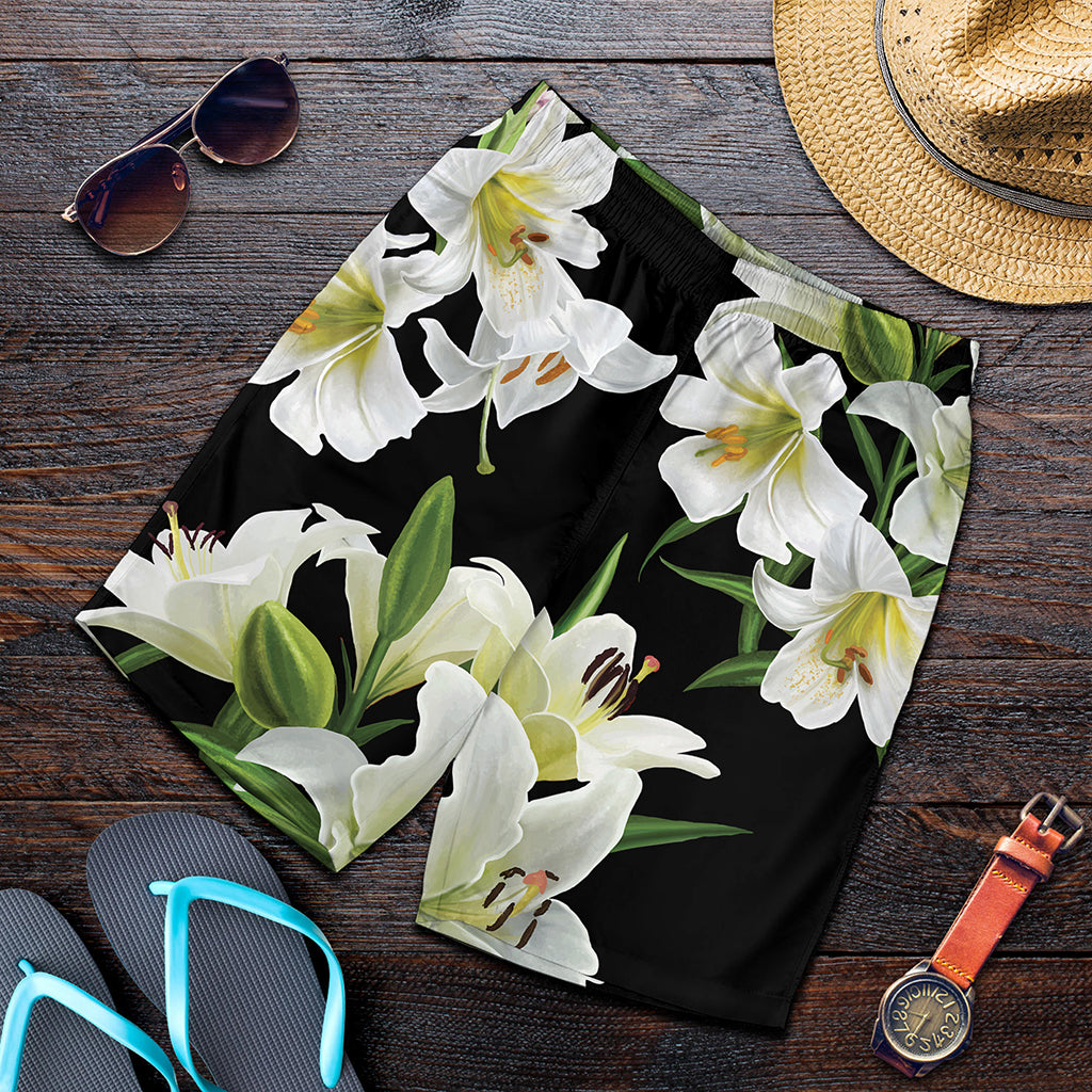 White Lily Print Men's Shorts