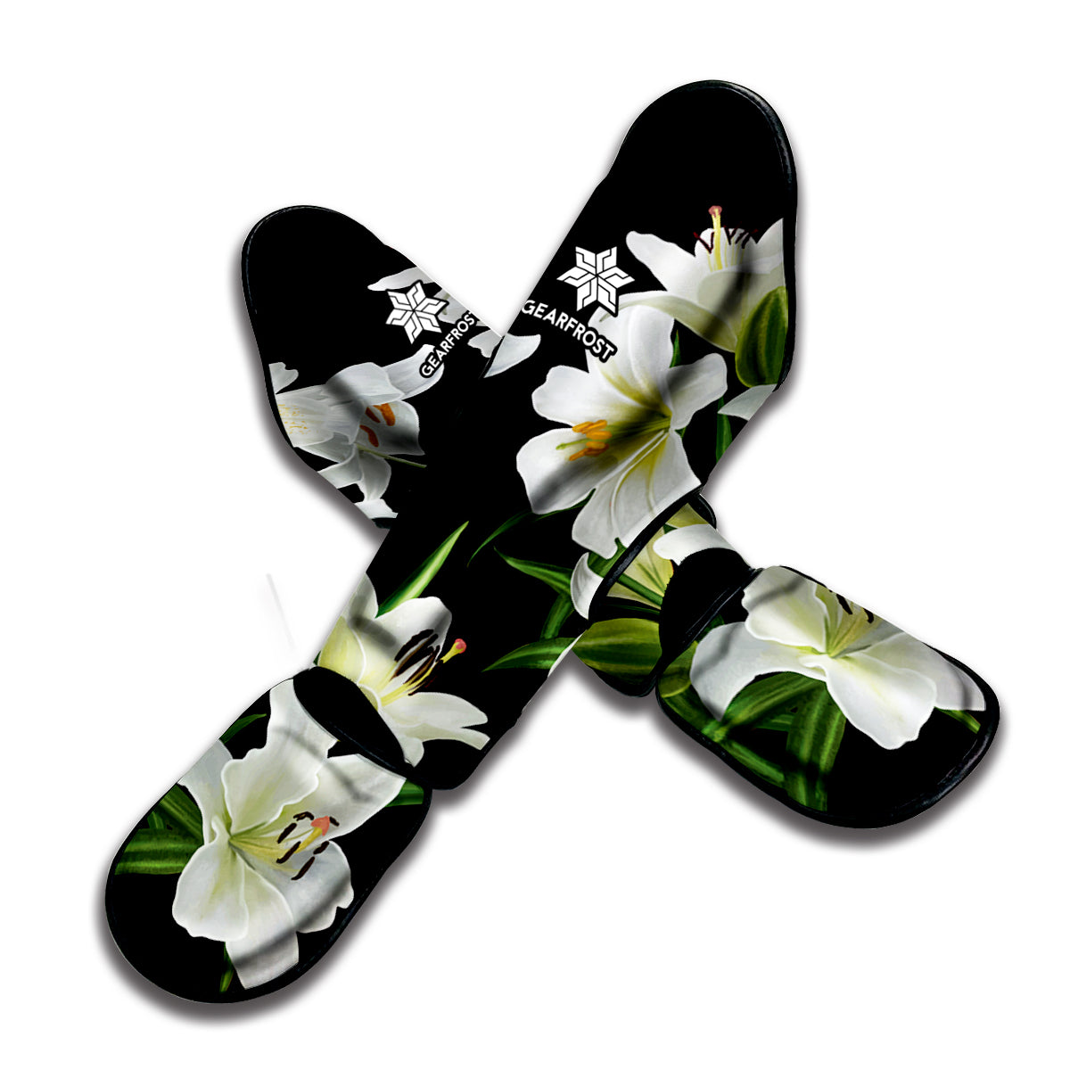 White Lily Print Muay Thai Shin Guard