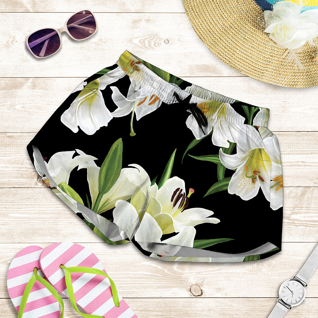 White Lily Print Women's Shorts