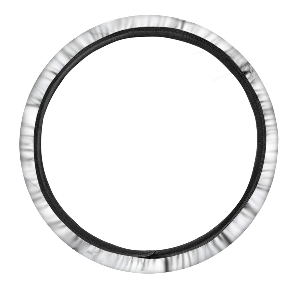 White Marble Print Car Steering Wheel Cover
