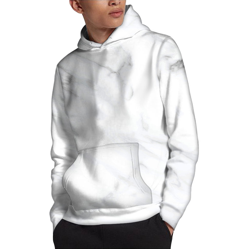White Marble Print Pullover Hoodie