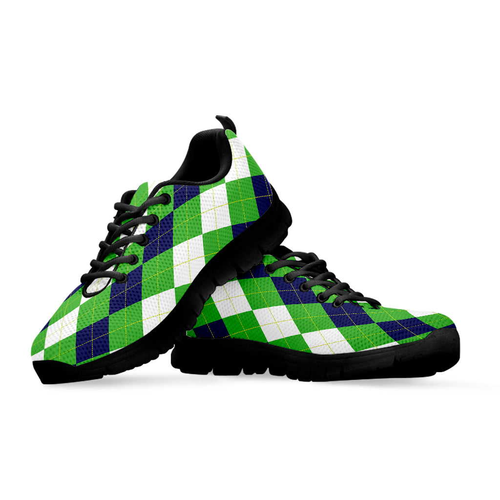 White Navy And Green Argyle Print Black Sneakers