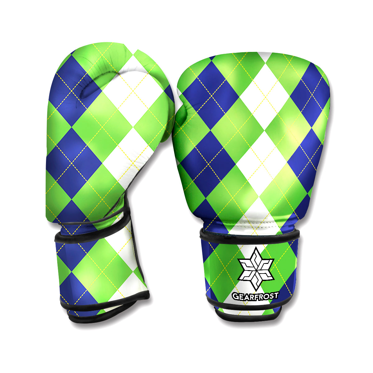 White Navy And Green Argyle Print Boxing Gloves