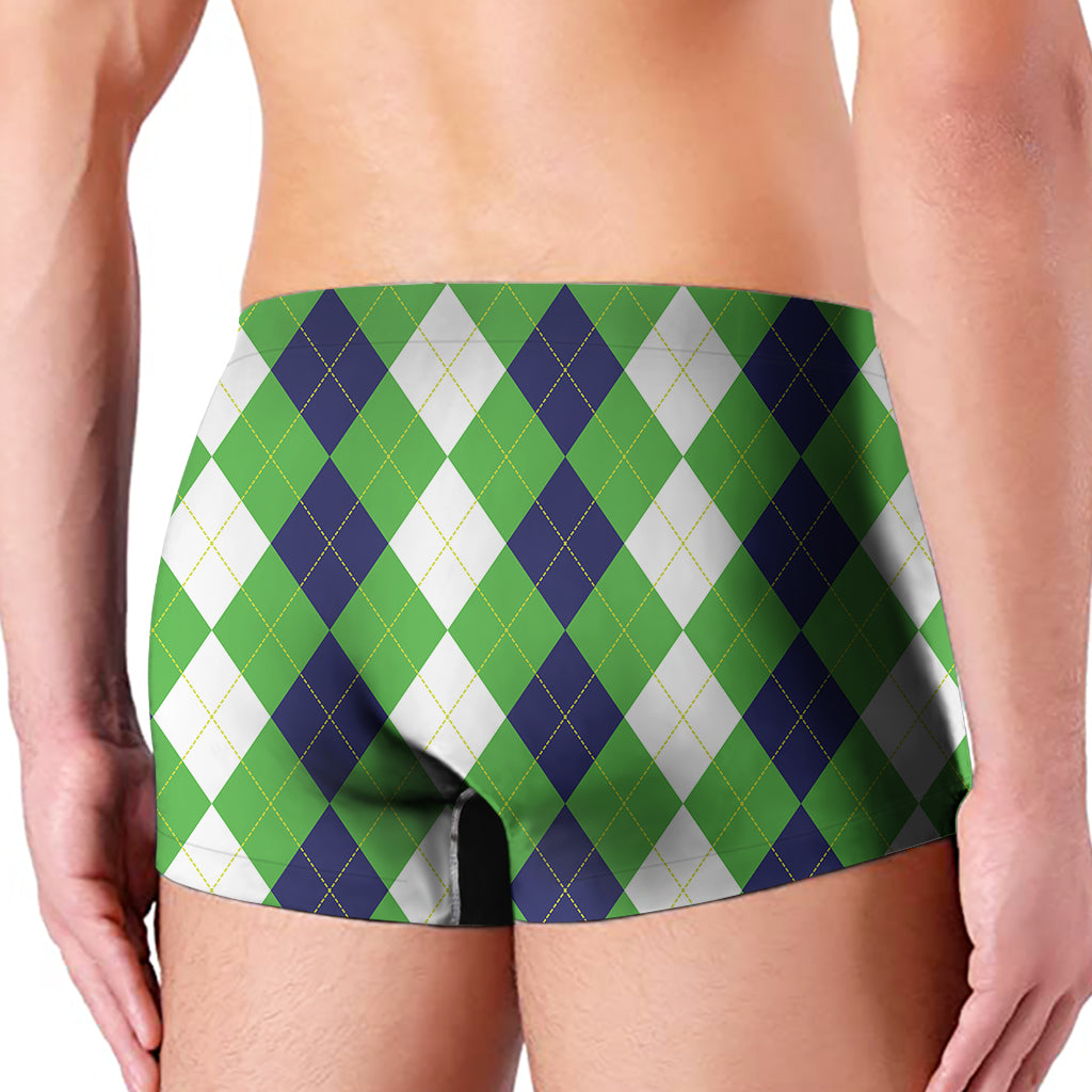White Navy And Green Argyle Print Men's Boxer Briefs