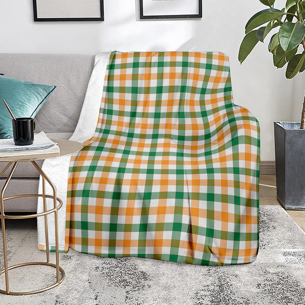 White Orange And Green Plaid Print Blanket