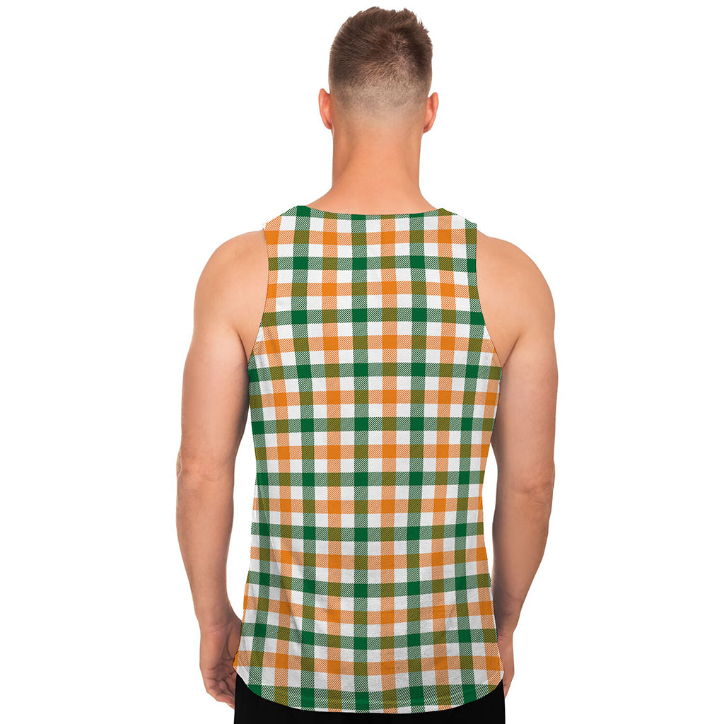 White Orange And Green Plaid Print Men's Tank Top