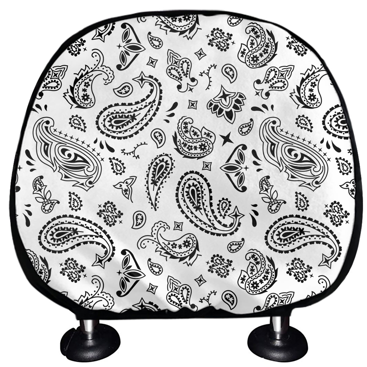 White Paisley Bandana Pattern Print Car Headrest Covers