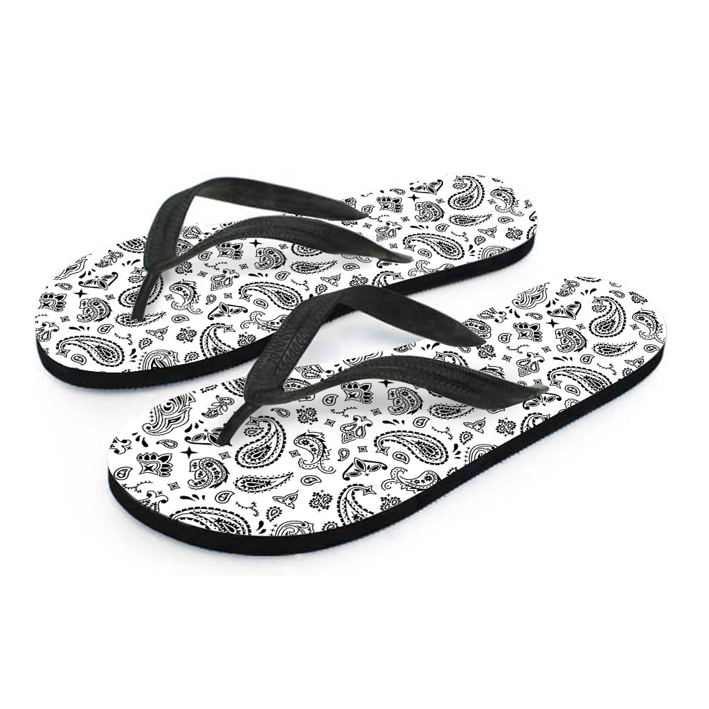White Paisley Bandana Pattern Print Flip Flops