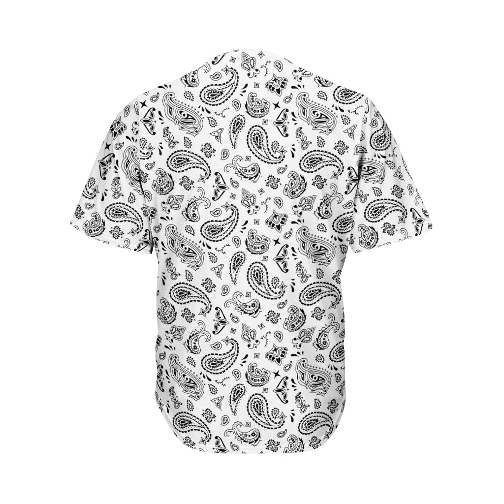 White Paisley Bandana Pattern Print Men's Baseball Jersey