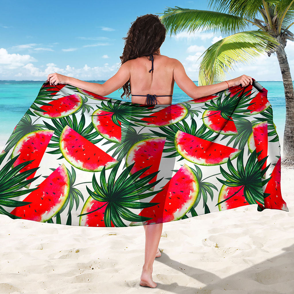 White Palm Leaf Watermelon Pattern Print Beach Sarong Wrap