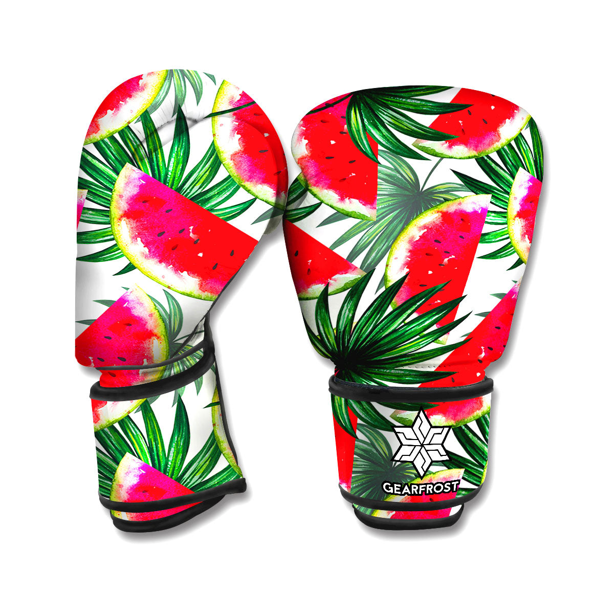 White Palm Leaf Watermelon Pattern Print Boxing Gloves
