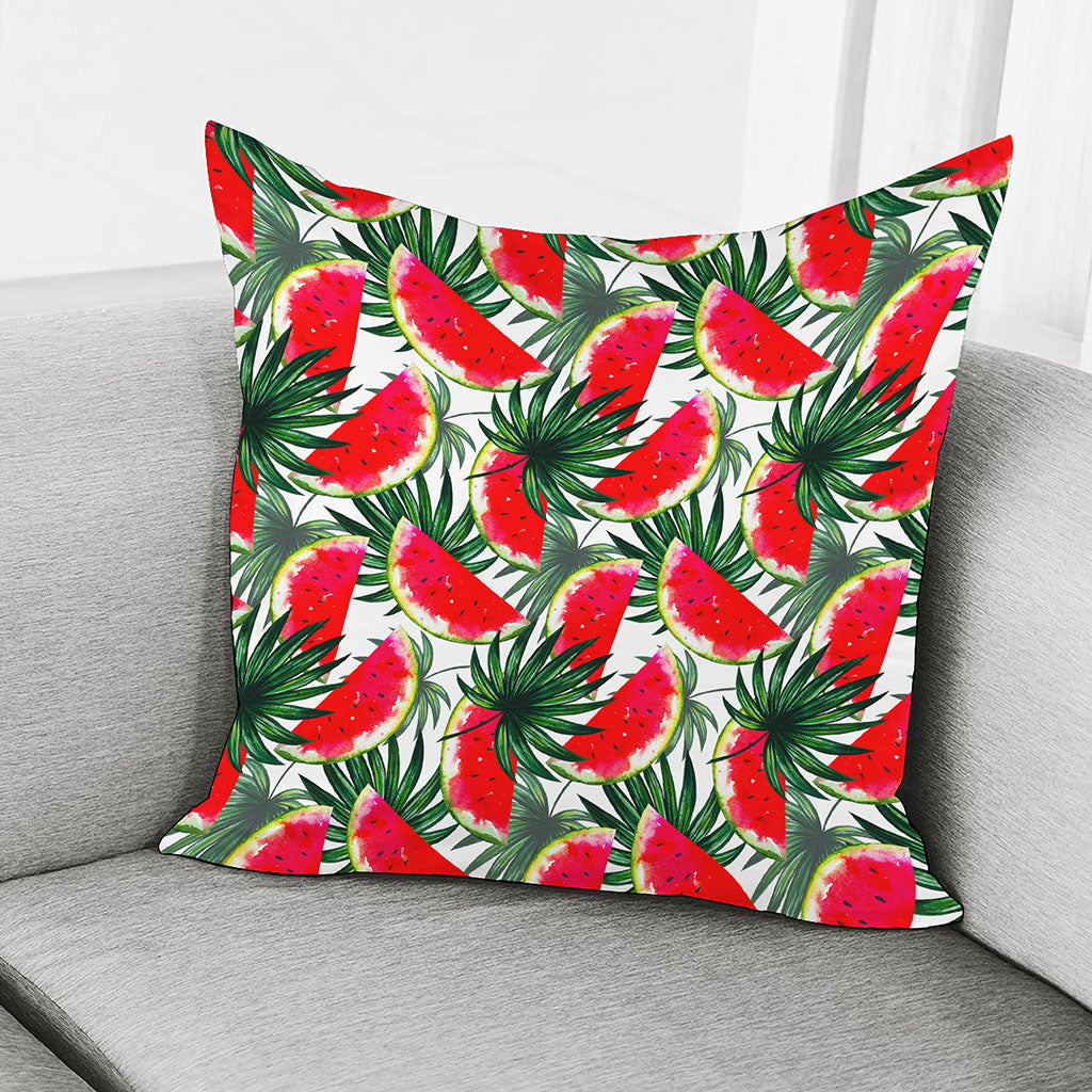 White Palm Leaf Watermelon Pattern Print Pillow Cover
