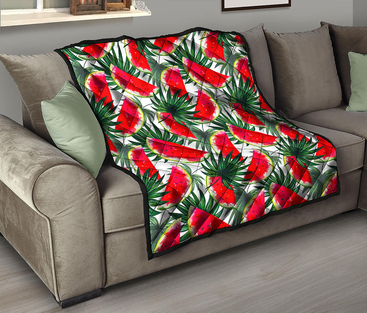 White Palm Leaf Watermelon Pattern Print Quilt