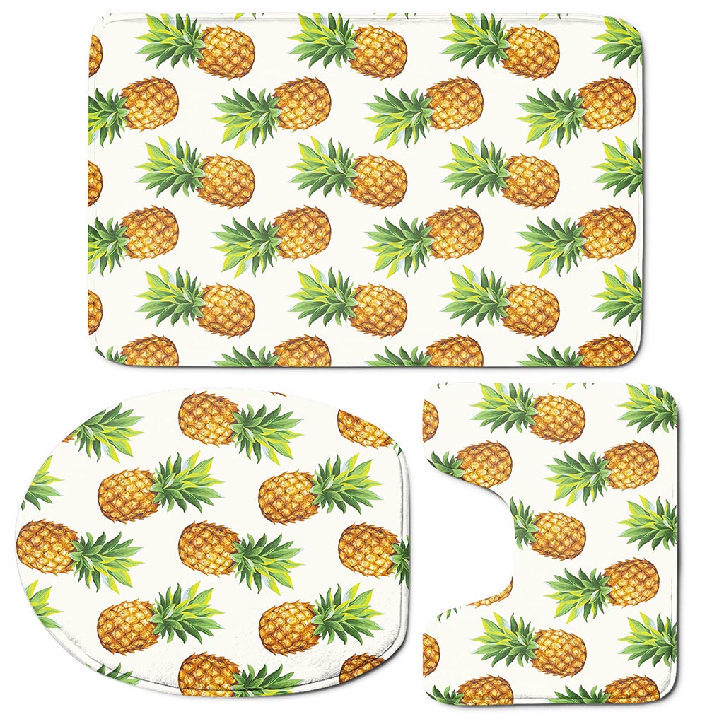 White Pineapple Pattern Print 3 Piece Bath Mat Set