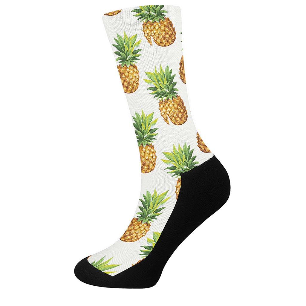 White Pineapple Pattern Print Crew Socks