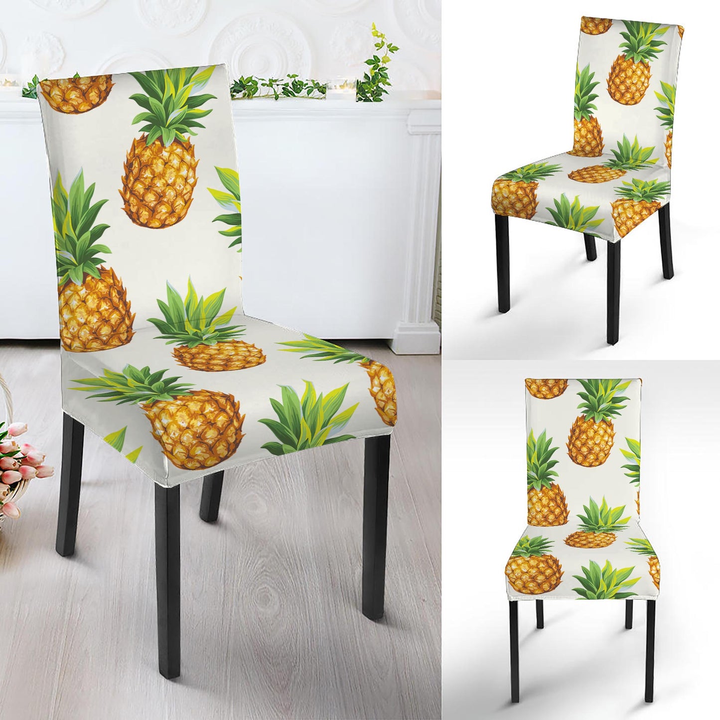 White Pineapple Pattern Print Dining Chair Slipcover