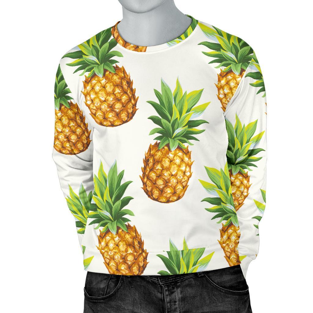 White Pineapple Pattern Print Men's Crewneck Sweatshirt GearFrost